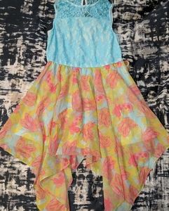 Girls Easter / Spring colored dress - lace / butterfly - youth XL - size 14 / 16